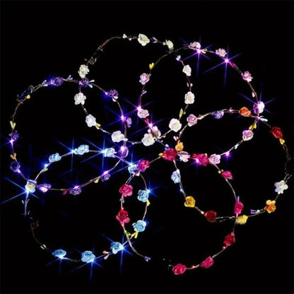 Headband for Women - LED Flower Crown Headdress Bulk Pack Glow in the Dark Light Up Floral - product detail view 7