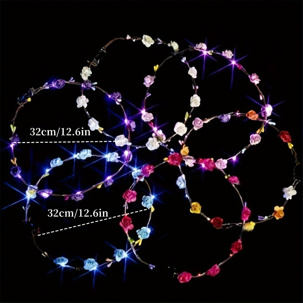 Headband for Women - LED Flower Crown Headdress Bulk Pack Glow in the Dark Light Up Floral - product detail view 9
