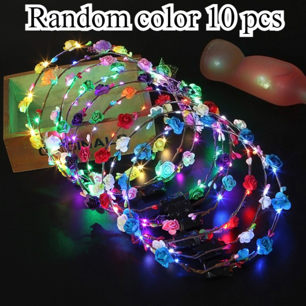 Headband for Women - LED Flower Crown Headdress Bulk Pack Glow in the Dark Light Up Floral - product detail view 10