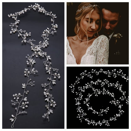 Headband for Women - Pearl Rhinestone Bridal Silver Soft Chain Imitation Pearl Hair Band - product detail view 4