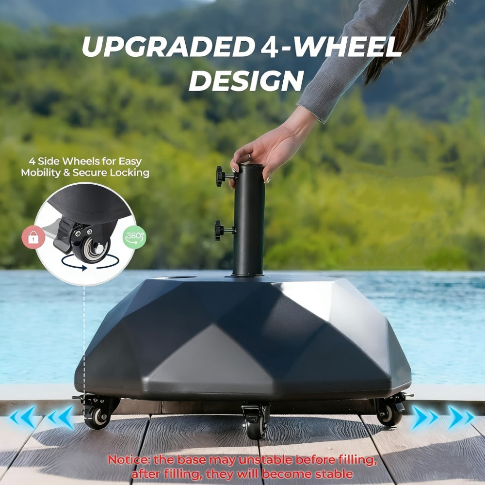 Umbrella Base, Heavy Duty Patio Umbrella Stand Base with Wheels - Refillable HDPE 95 - 225 shown in the main product view