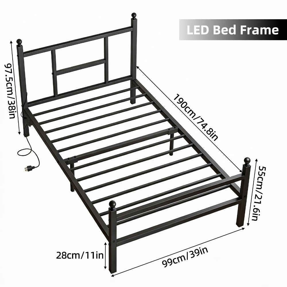 Heavy-Duty Metal Bed Frame with Charging Station and LED Lighting detail image - detail view 4