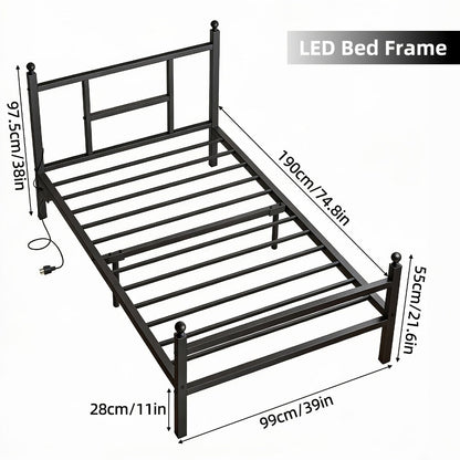 Heavy-Duty Metal Bed Frame with Charging Station and LED Lighting detail image - detail view 4