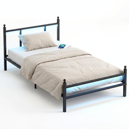 Bed Frame, Twin with LED Lights and Charging Station, Heavy-Duty Metal Platform Bed, Easy shown in the main product view