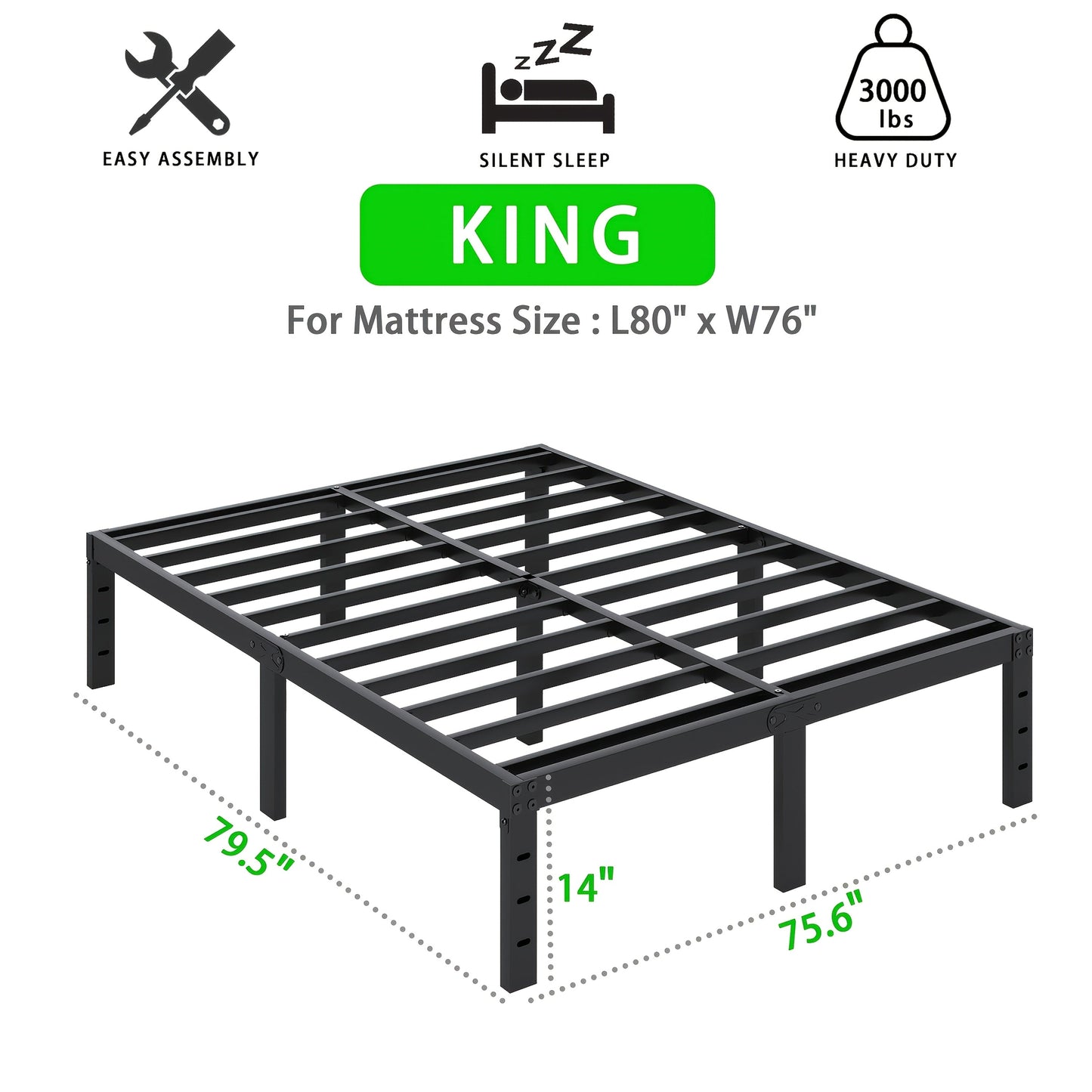 Bed Frame shown in the KING, 14inch option