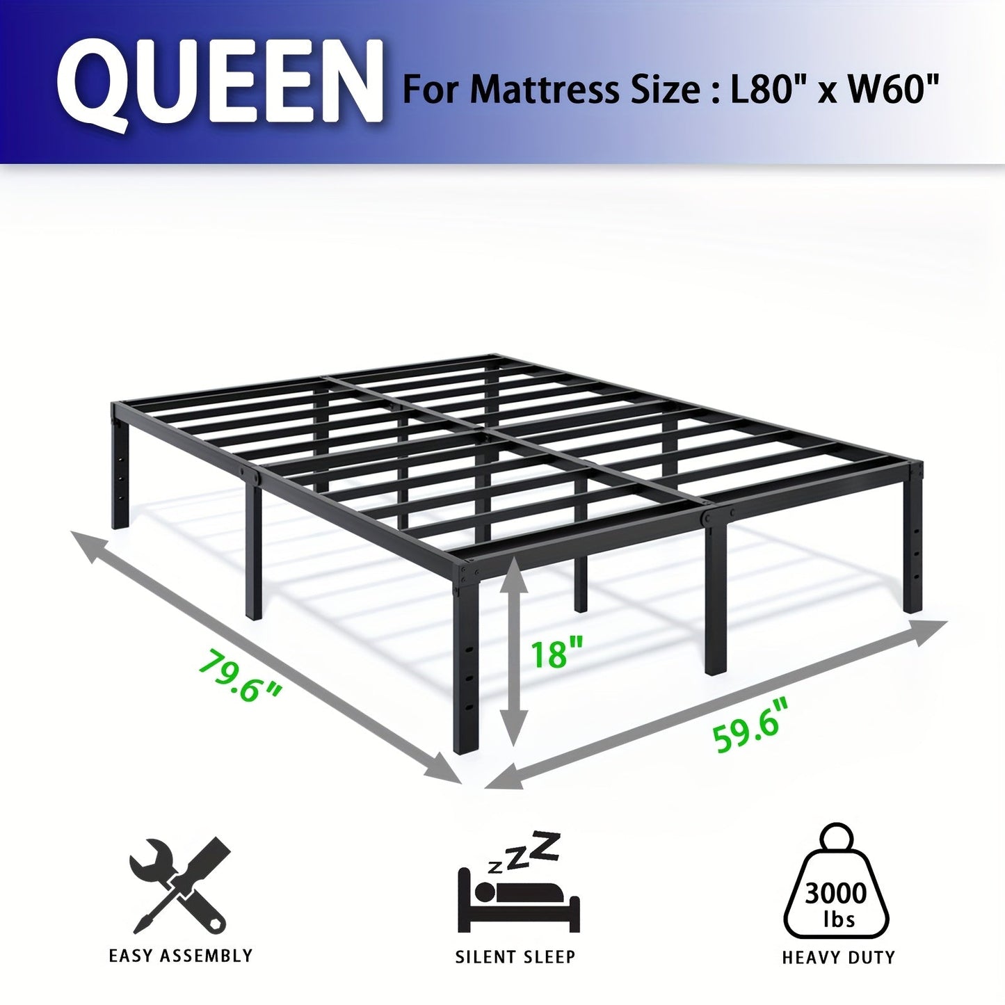 Bed Frame shown in the QUEEN, 18inch option