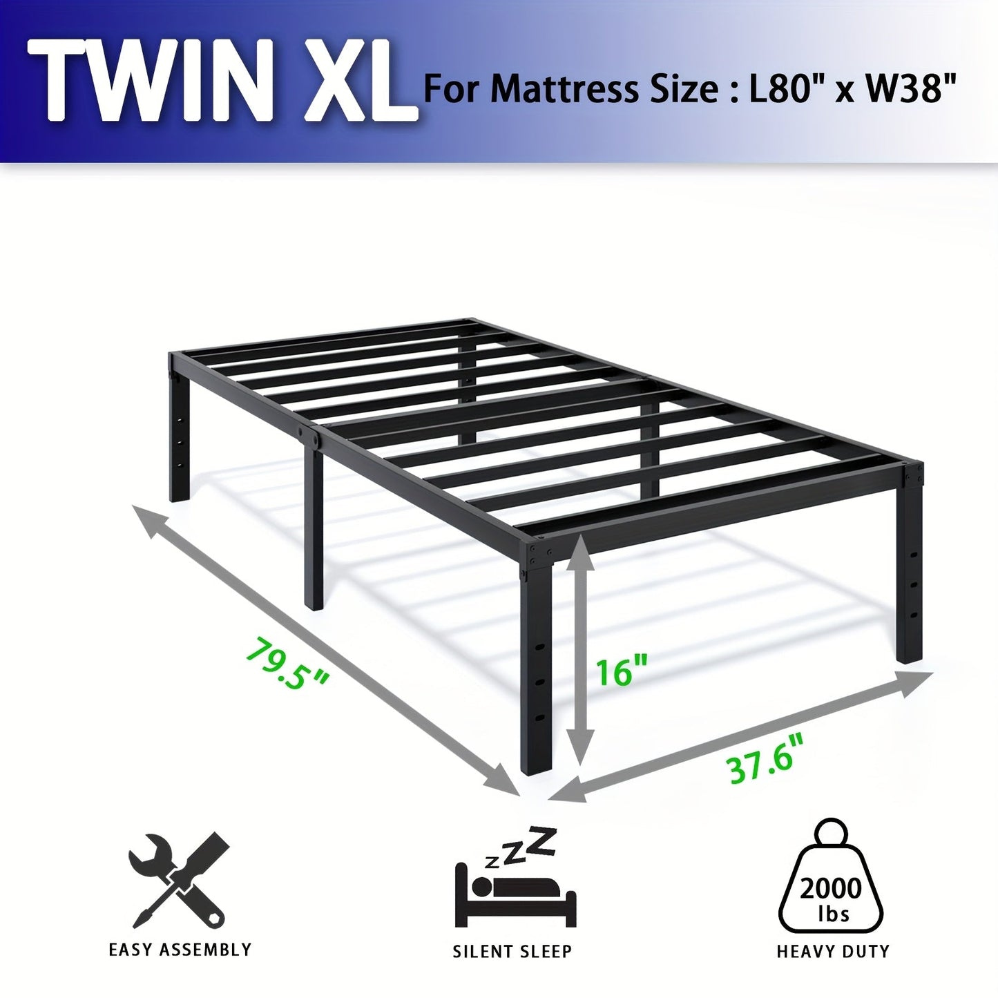 Bed Frame shown in the TWIN XL, 16inch option