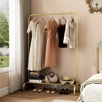 Clothes Rack, Heavy Duty with Bottom Metal Shelf and Wheels, Portable Garment Rack shown in the main product view