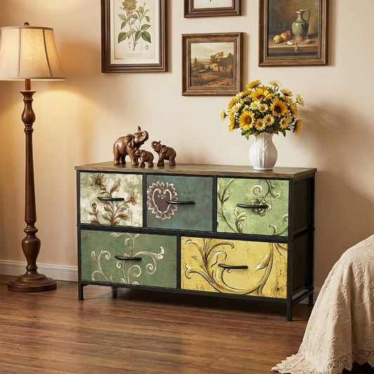 Dressers and Chests, Vintage Floral Drawer Cabinet - Heavy-Duty Steel Frame shown in the main product view