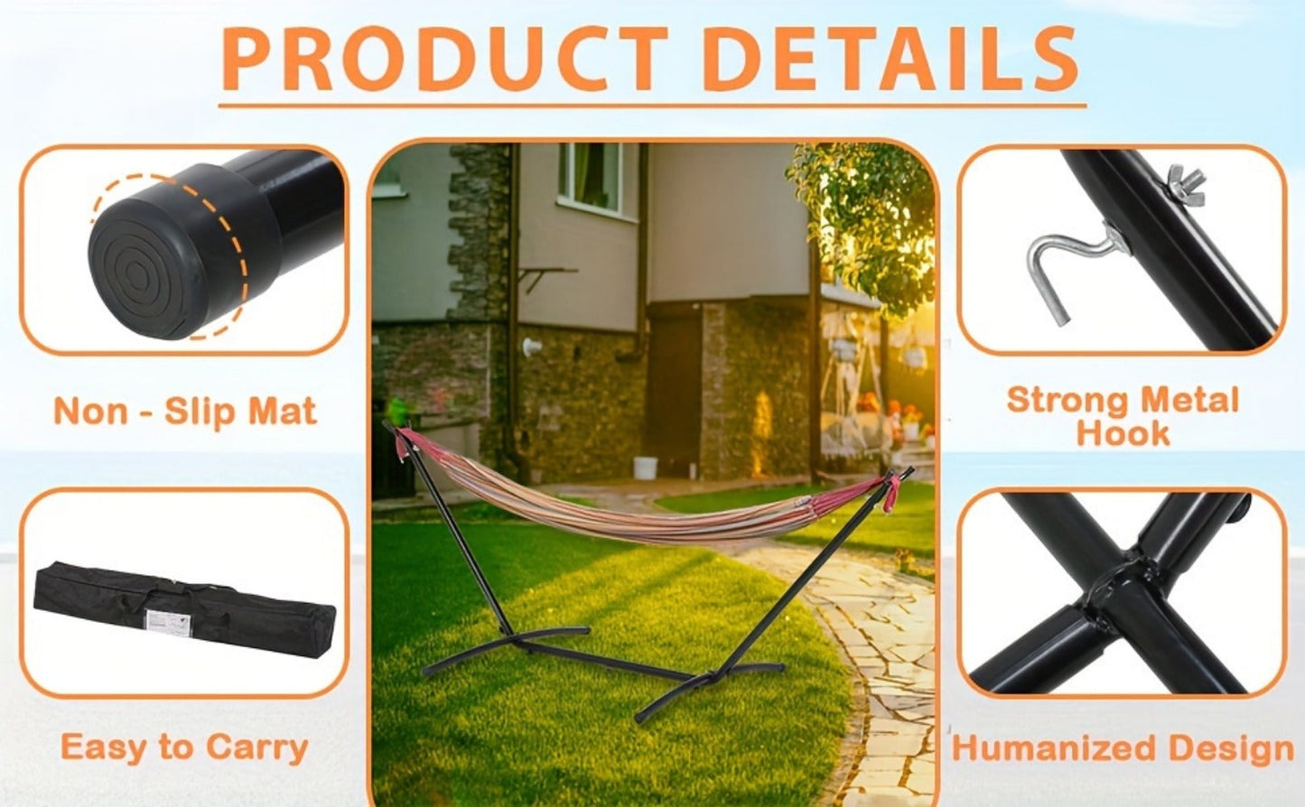 Heavy-Duty Metal Hammock Stand with Multiple Color Options for Patio detail image - detail view 9