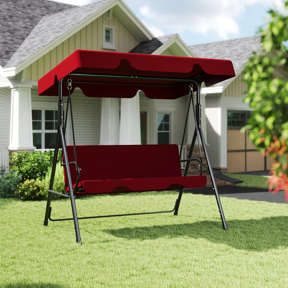 Porch Swing Set, Outdoor Patio Swing with Stand & Canopy Heavy Duty Iron Frame Adjustable shown in the main product view