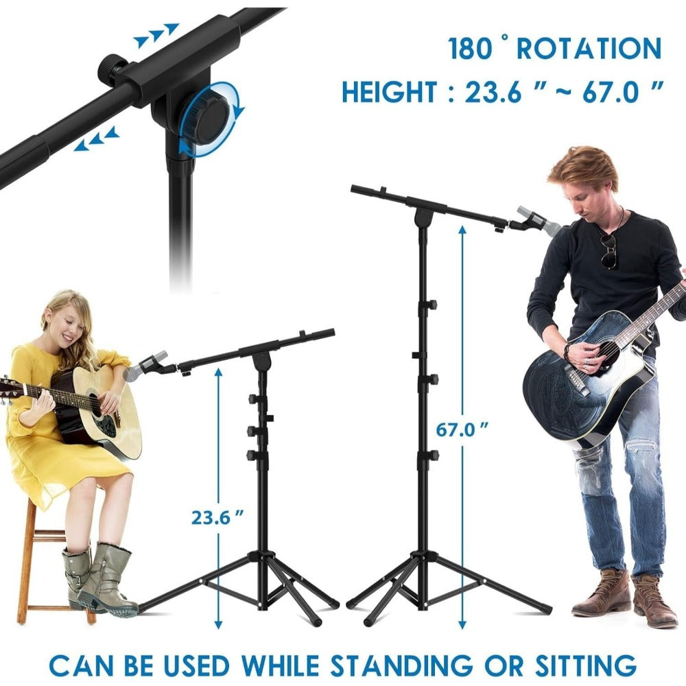Heavy-Duty Tripod Microphone Boom Stand with Adjustable Height and Clip detail image