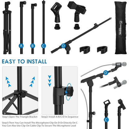 Heavy-Duty Tripod Microphone Boom Stand with Adjustable Height and Clip detail image - detail view 3