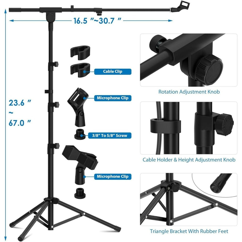 Heavy-Duty Tripod Microphone Boom Stand with Adjustable Height and Clip detail image - detail view 4