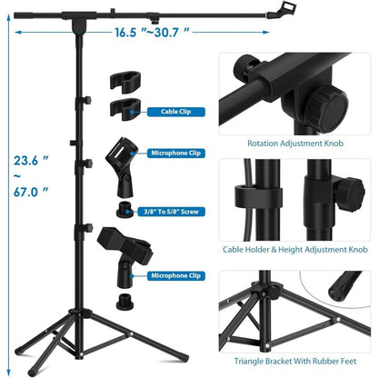 Heavy-Duty Tripod Microphone Boom Stand with Adjustable Height and Clip detail image - detail view 4