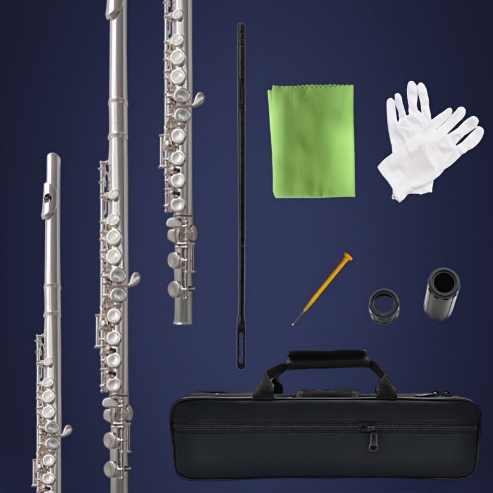 HOGSN 16-Hole Concert Flute in C with Hard Case and Cleaning Kit shown in the main product view