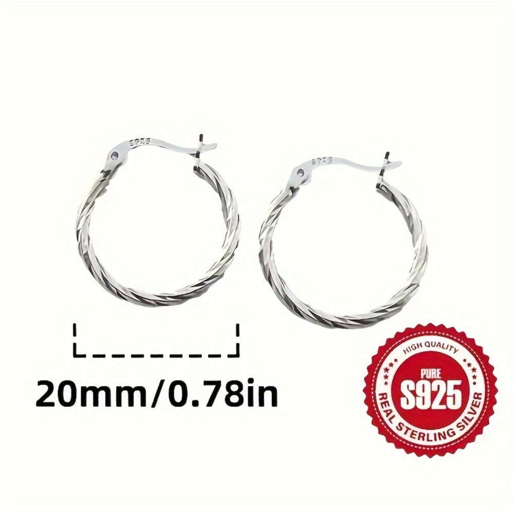 Hoop Earrings for Women - 925 Silver Geometric Twist Hoop, 2 Pairs - size chart 20mm/0.78in S925