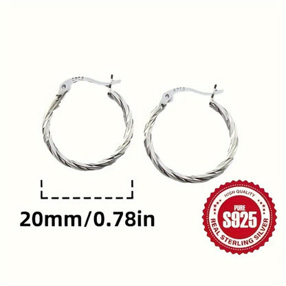 Hoop Earrings for Women - 925 Silver Geometric Twist Hoop, 2 Pairs - size chart 20mm/0.78in S925