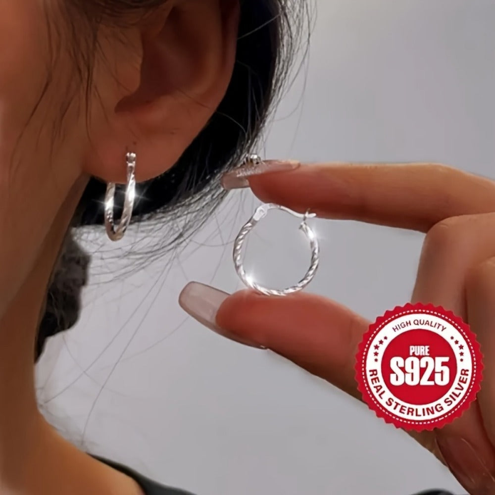 Hoop Earrings for Women - 925 Silver Geometric Twist Hoop, 2 Pairs - 925 silver detail