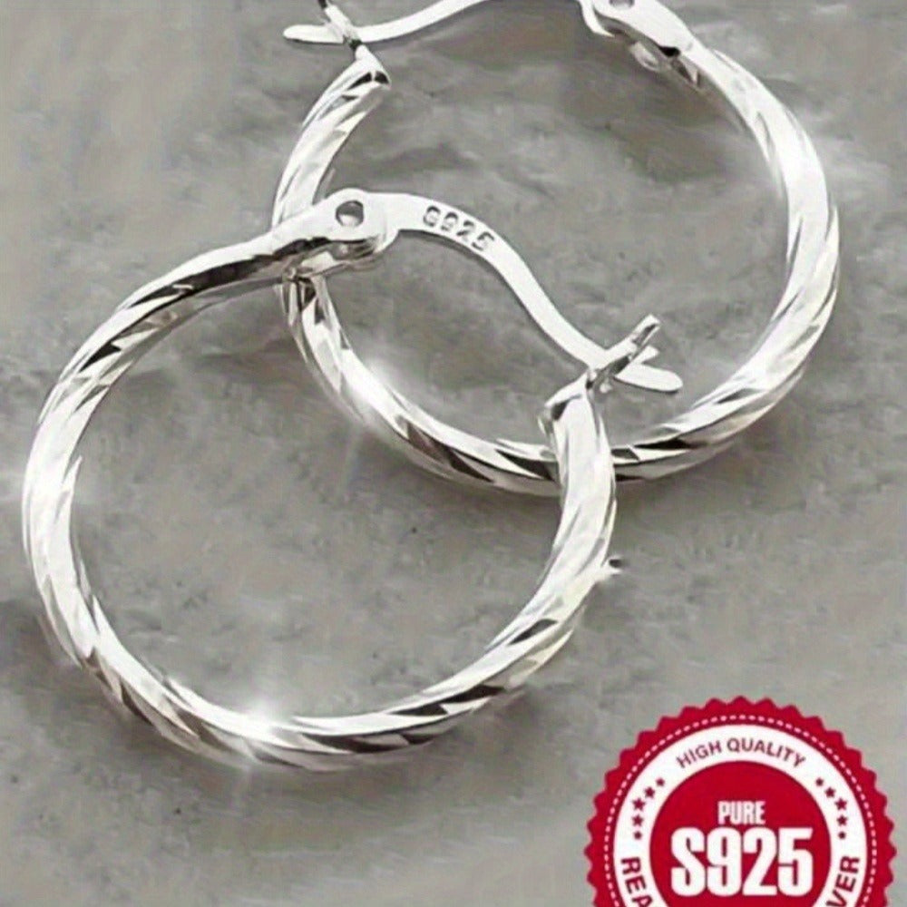 Hoop Earrings for Women - 925 Silver Geometric Twist Hoop, 2 Pairs - 925 silver detail