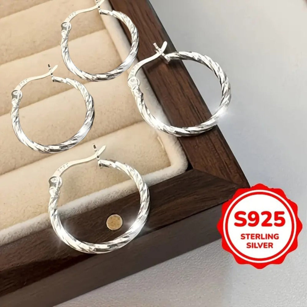 Hoop Earrings for Women - 925 Silver Geometric Twist Hoop, 2 Pairs - 925 silver detail