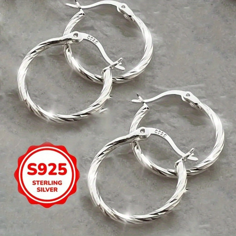Hoop Earrings for Women - 925 Silver Geometric Twist Hoop, 2 Pairs - 925 silver detail