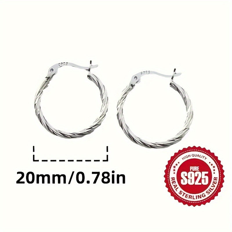 Hoop Earrings for Women - 925 Silver Geometric Twist Hoop, 2 Pairs - size chart 20mm/0.78in S925