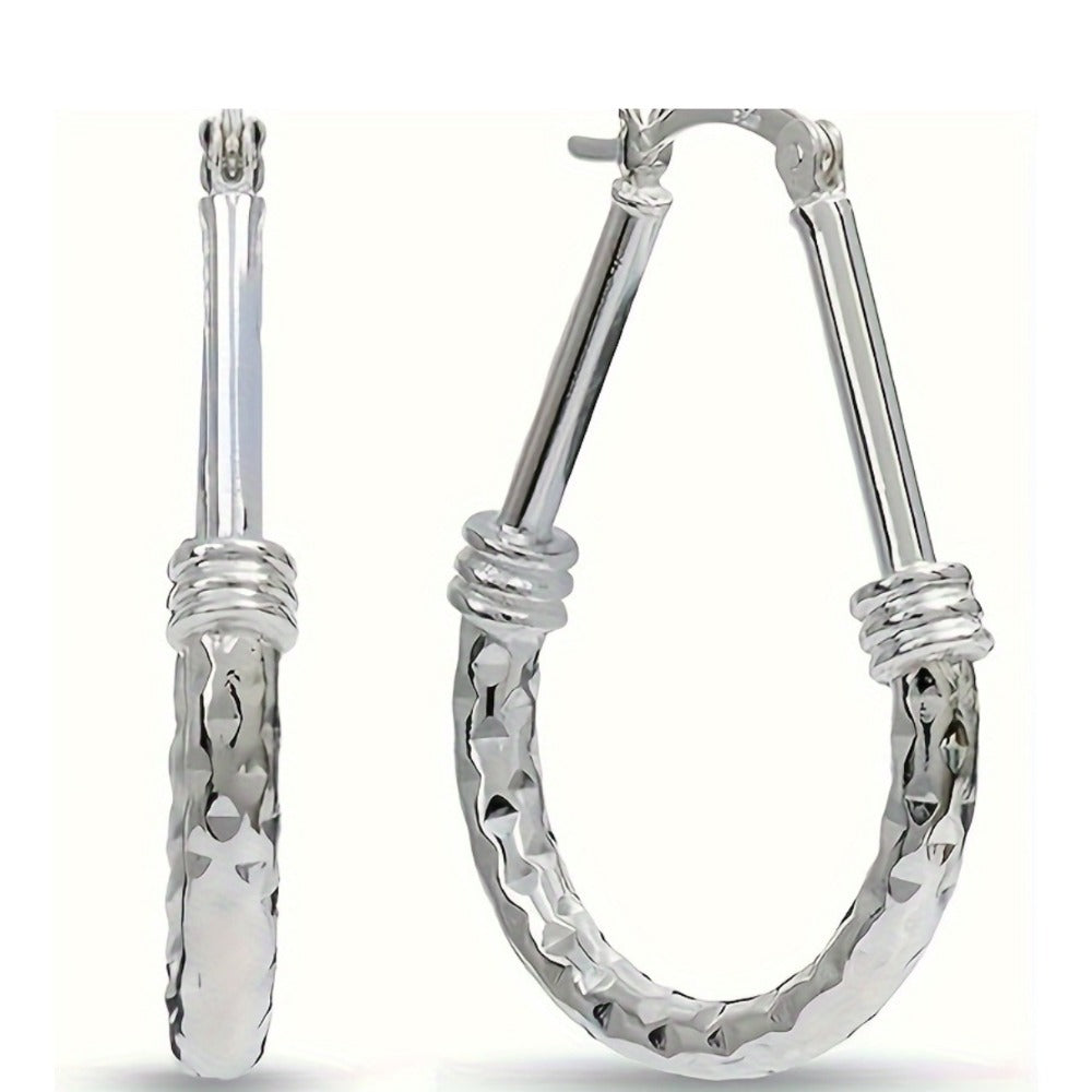 Hoop Earrings for Women - 925 Sterling Silver Italian Classic Design Silver Hypoallergenic Wedding - product detail view 4