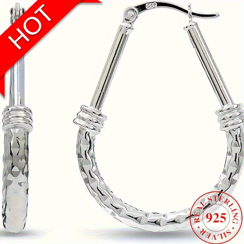 Hoop Earrings for Women - 925 Sterling Silver Italian Classic Design Silver Hypoallergenic Wedding - product detail view 6