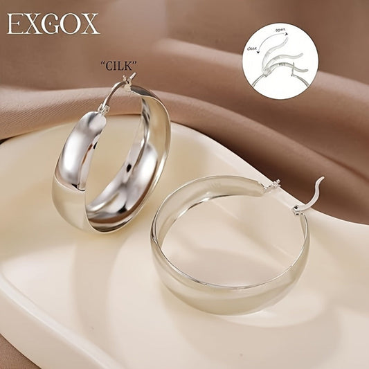 Hoop Earrings for Women - Chunky 925 Sterling Silver - Wide Thick Hypoallergenic Large for , Bold - product detail view 2