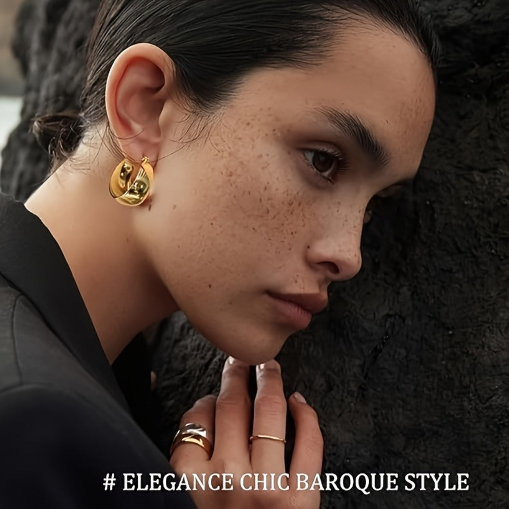 Hoop Earrings for Women - Chunky 925 Sterling Silver - Wide Thick Hypoallergenic Large for , Bold - product detail view 4