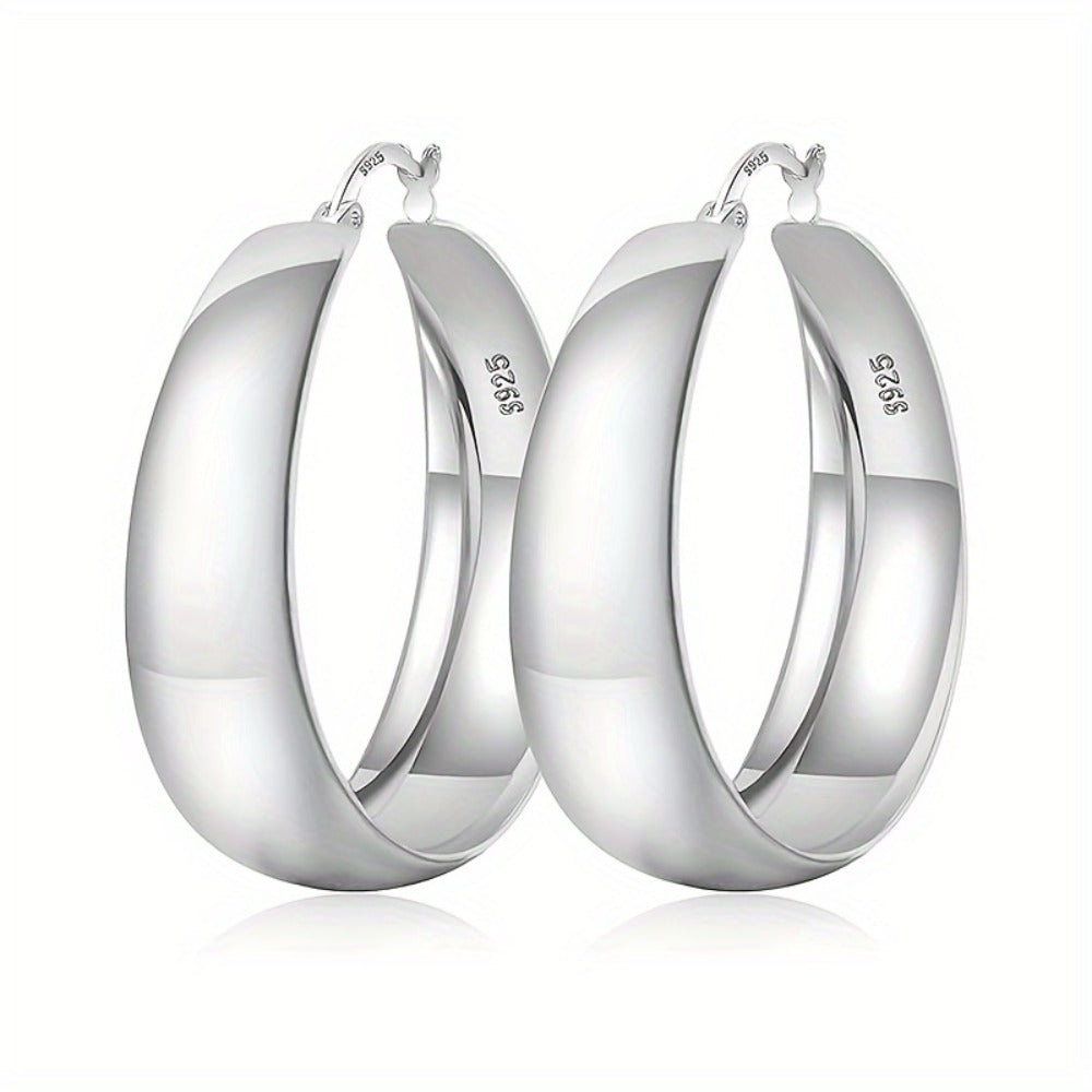 Hoop Earrings for Women - Chunky 925 Sterling Silver - Wide Thick Hypoallergenic Large for , Bold - product detail view 5