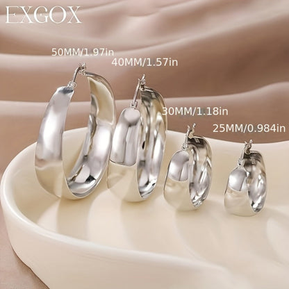 Hoop Earrings for Women - Chunky 925 Sterling Silver - Wide Thick Hypoallergenic Large for , Bold - product detail view 6