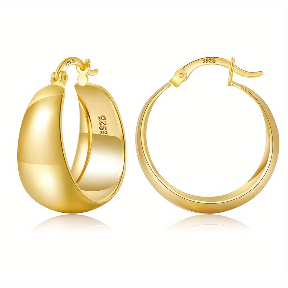 Hoop Earrings for Women - Chunky 925 Sterling Silver - Wide Thick Hypoallergenic Large for , Bold - product detail view 7