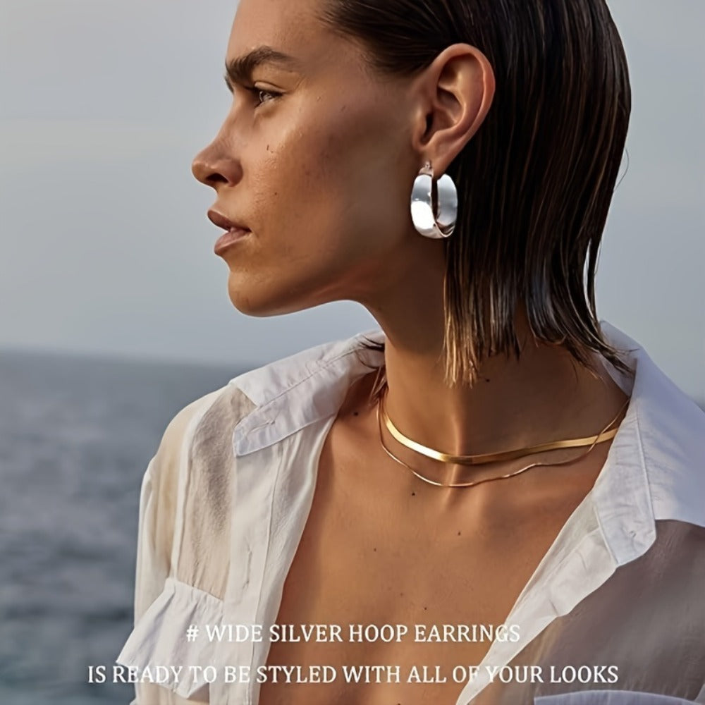 Hoop Earrings for Women - Chunky 925 Sterling Silver - Wide Thick Hypoallergenic Large for , Bold - product detail view 10