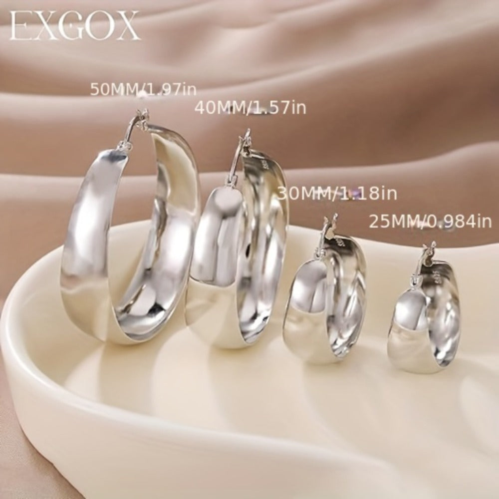 Hoop Earrings for Women - Chunky 925 Sterling Silver - Wide Thick Hypoallergenic Large for , Bold - product detail view 11