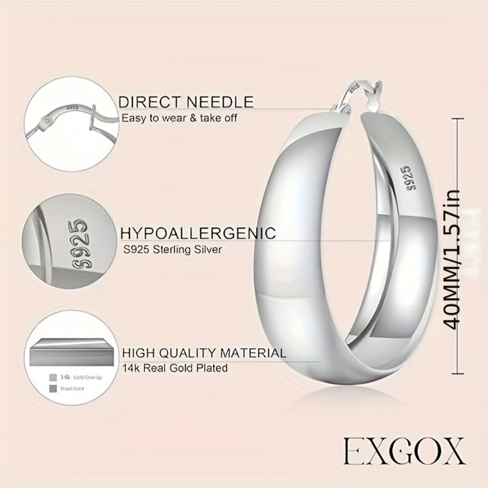 Hoop Earrings for Women - Chunky 925 Sterling Silver - Wide Thick Hypoallergenic Large for , Bold - product detail view 18