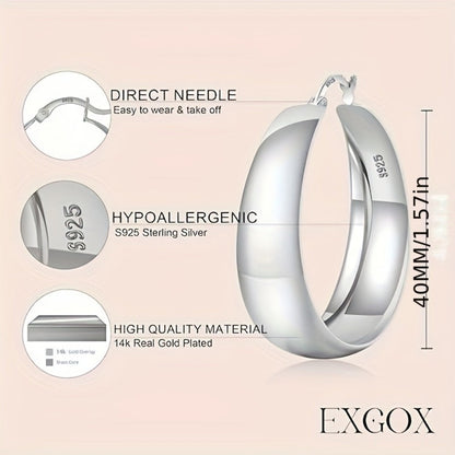 Hoop Earrings for Women - Chunky 925 Sterling Silver - Wide Thick Hypoallergenic Large for , Bold - product detail view 18