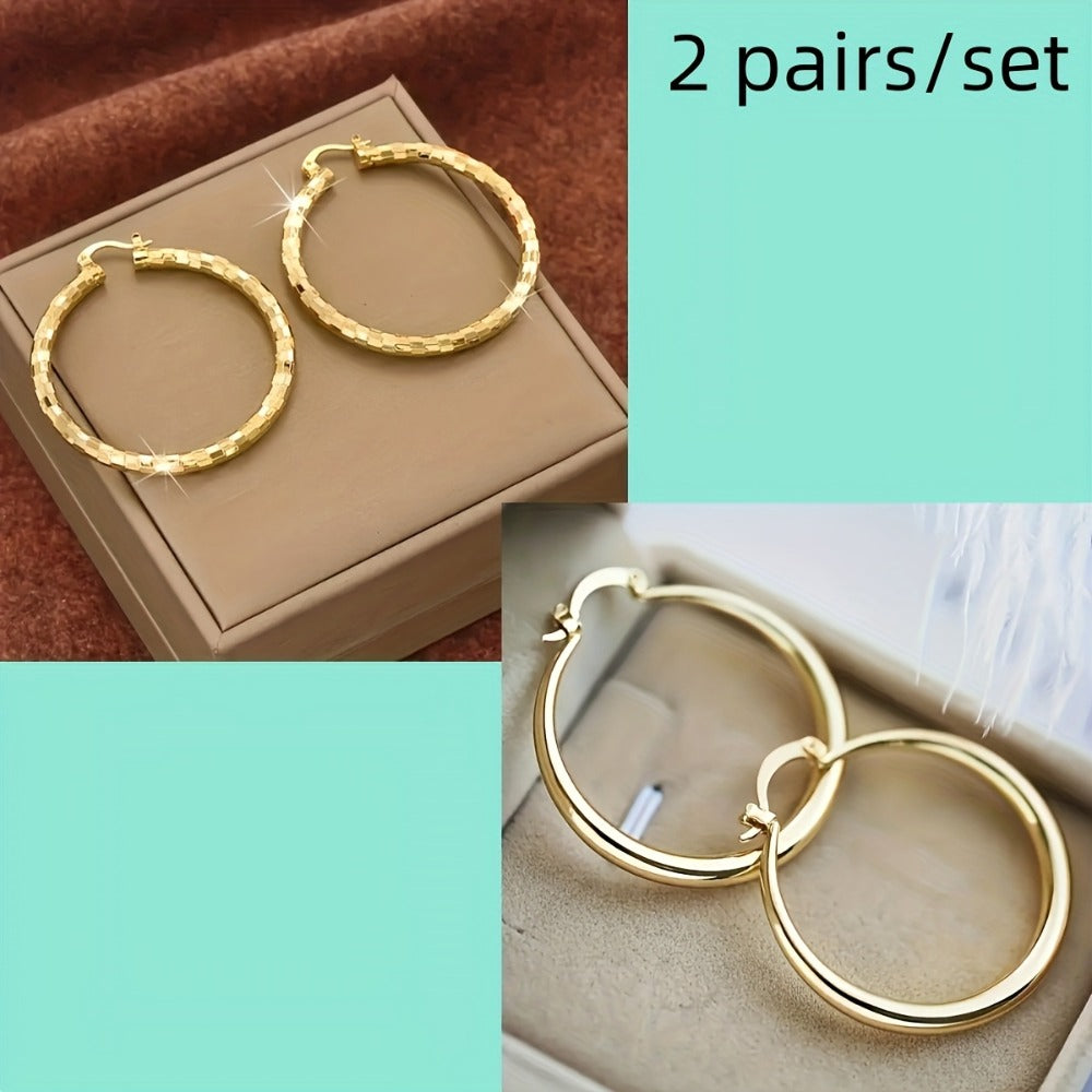 Hoop Earrings for Women - Copper Circle 2 Pairs Set - Gold Plated for , Twisted & Smooth Style - main product view