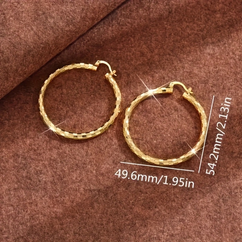 Hoop Earrings for Women - Copper Circle 2 Pairs Set - Gold Plated for , Twisted & Smooth Style - product detail view 2