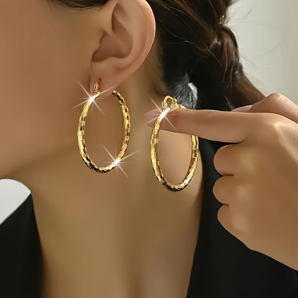 Hoop Earrings for Women - Copper Circle 2 Pairs Set - Gold Plated for , Twisted & Smooth Style - product detail view 3