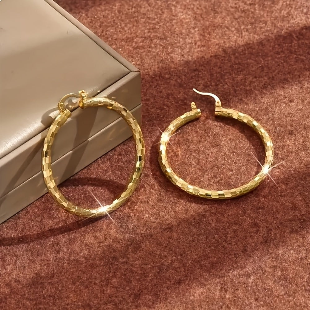 Hoop Earrings for Women - Copper Circle 2 Pairs Set - Gold Plated for , Twisted & Smooth Style - product detail view 4