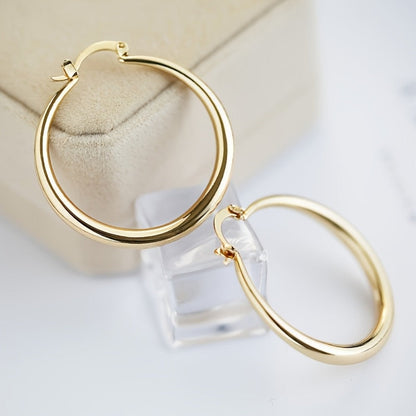 Hoop Earrings for Women - Copper Circle 2 Pairs Set - Gold Plated for , Twisted & Smooth Style - product detail view 5