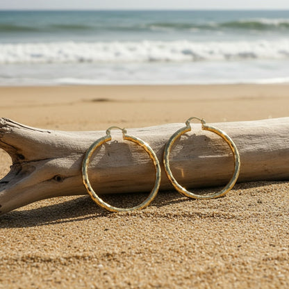 Hoop Earrings for Women - Copper Circle 2 Pairs Set - Gold Plated for , Twisted & Smooth Style - product detail view 6