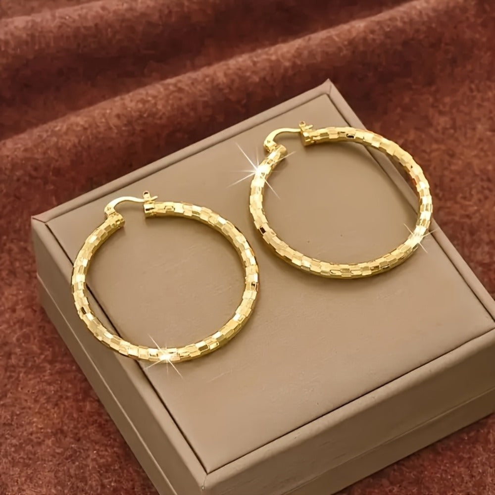 Hoop Earrings for Women - Copper Circle 2 Pairs Set - Gold Plated for , Twisted & Smooth Style - product detail view 8