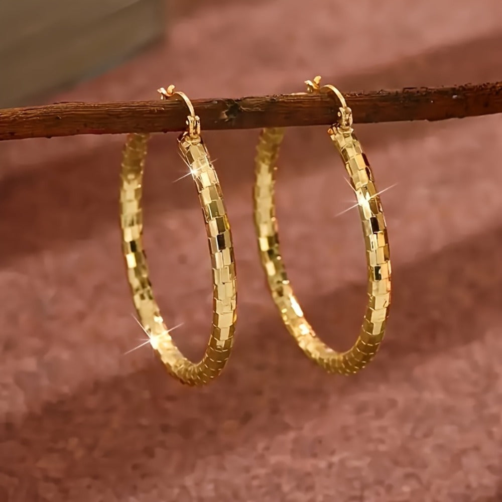Hoop Earrings for Women - Copper Circle 2 Pairs Set - Gold Plated for , Twisted & Smooth Style - product detail view 9