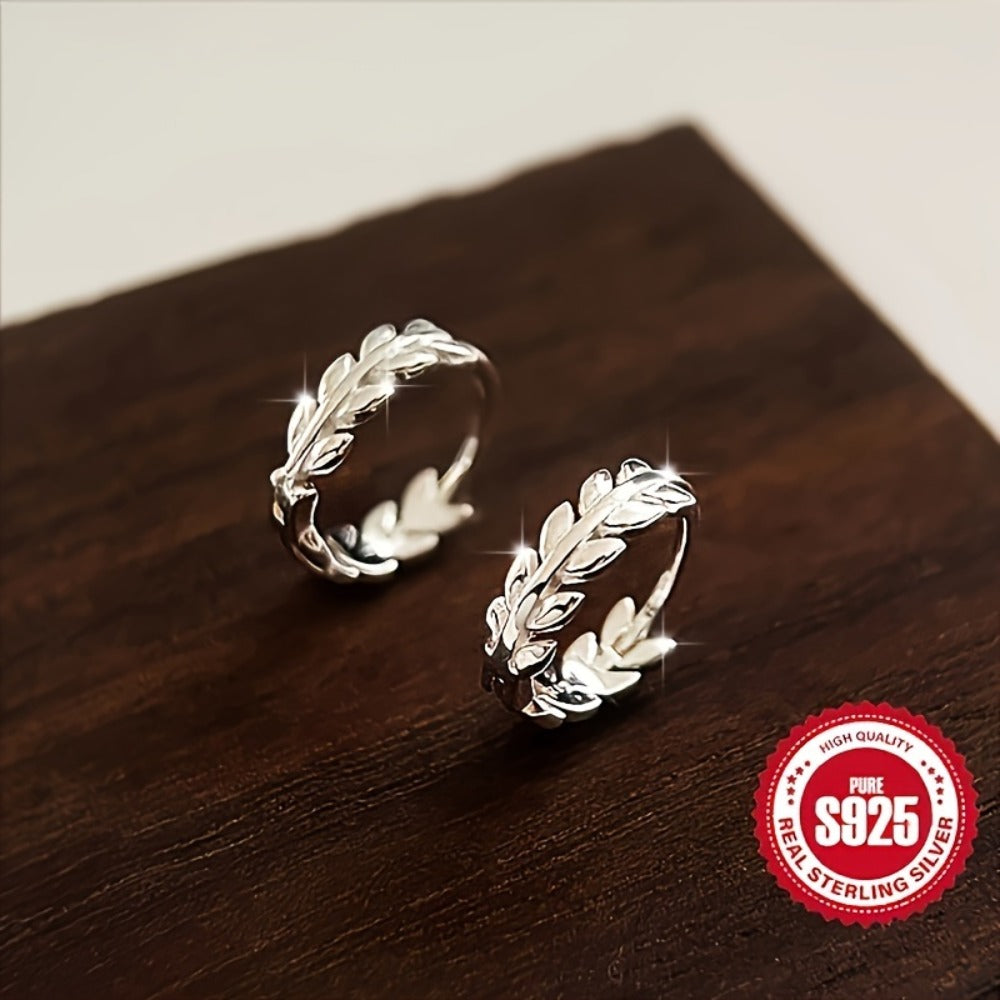 Hoop Earrings for Women - Leaf 925 Sterling Silver 2 Pairs for Hypoallergenic Autumn Winter - product detail view 2
