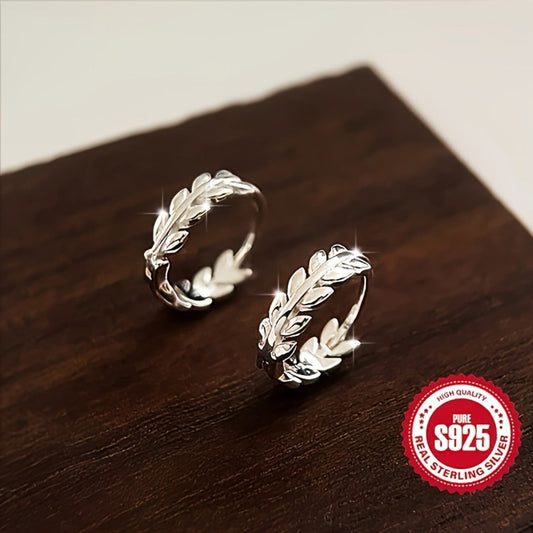 Hoop Earrings for Women - Leaf 925 Sterling Silver 2 Pairs for Hypoallergenic Autumn Winter - product detail view 2