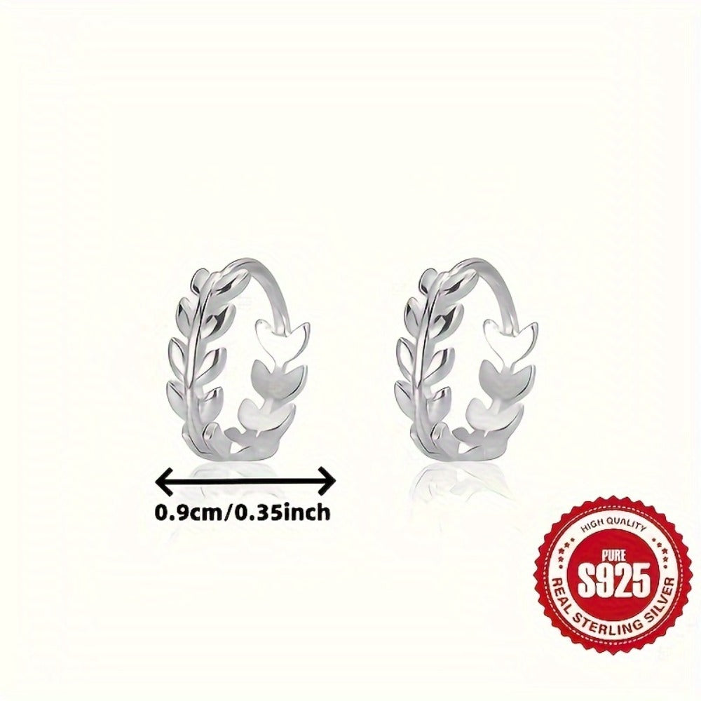 Hoop Earrings for Women - Leaf 925 Sterling Silver 2 Pairs for Hypoallergenic Autumn Winter - product detail view 4