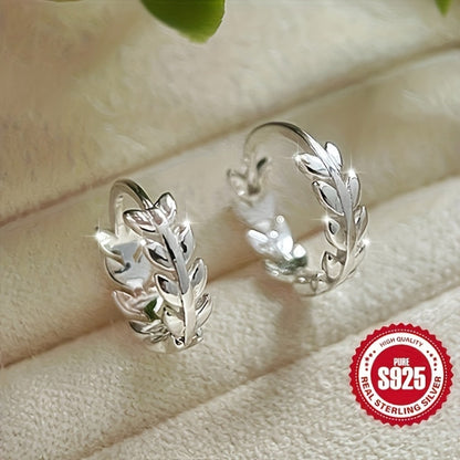 Hoop Earrings for Women - Leaf 925 Sterling Silver 2 Pairs for Hypoallergenic Autumn Winter - product detail view 5